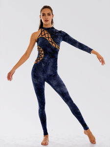 Novos Designs de Leotards em Tie Dye Azul Marinho com Design Off Shoulder da Anna Shi para Fantasias de Dança - Product Image 1