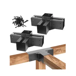 Heavy Duty 3-Way Carbon Steel Black Pergola Bracket 90 corner carbon steel 4x4/6x6/8x8 black pergola brackets