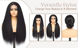 วิกผมหน้าผากลูกไม้แบบตรงสไตล์ยาคิ ขนาด 28 นิ้ว ขายส่ง ทำจากเส้นใยสังเคราะห์ทนความร้อนสูง 13x4  ลูกไม้โปร่งใสแบบไม่ต้องใช้กาว ความหนาแน่น 250% - Product Image 4