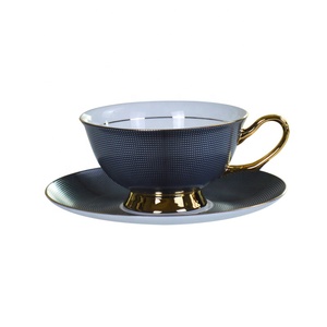 Tazze <span class=keywords><strong>da</strong></span> <span class=keywords><strong>caffè</strong></span> e piattino in porcellana nera tazza <span class=keywords><strong>da</strong></span> tè in ceramica vintage <span class=keywords><strong>da</strong></span> 200ml con piatto - Product Image 1
