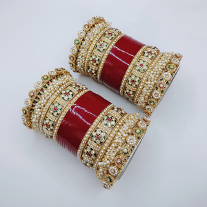 Premium Bridal Acrylic Bangles Set 2.4" Pota Stone & Pearl Design Elegant Designer Jewelry Collection - Product Image 2