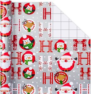Christmas gift wrapping <b>paper</b> featuring cartoon Santa Claus and snowman <b>patterns</b> with back cut edges Customizable - Product Image 2