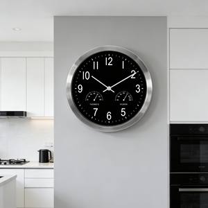 Reloj de pared profesional de 10 pulgadas con esfera negra, marco de aluminio, con termómetro y higrómetro para oficina de abogados - Product Image 2