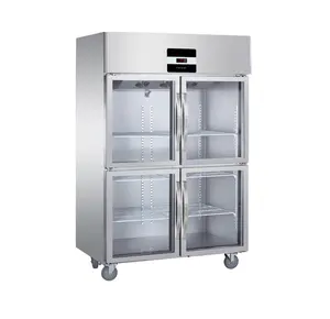 Lüks 2 kapılar derin paslanmaz çelik mutfak dondurucu ticari dikey buzdolabı meyve ekran soğutma ekipmanları