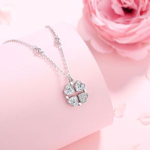 925 Sterling Zilver Rhodium Geplateerde Klavervierblad Hangertje Ketting Dames Huwelijksgeschenk Sieraden Magneetsluiting Groothandel - Product Image 3