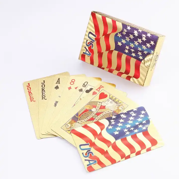 Großhandel wasserdichte amerikanische Flagge gedruckt vergoldet Poker Adult Card Games Goldene Spielkarte