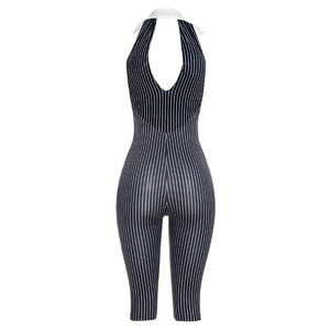 Viviblook J26JP347 Combinaison sexy décontractée pour femme, nouvelle collection automne, col en V profond, dos nu, rayée, une pièce - Product Image 4
