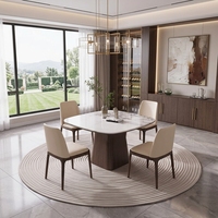 Table à manger extensible en pierre frittée, élégante, moderne et écologique, avec chaises confortables pour la maison, l'hôtel et l'école
