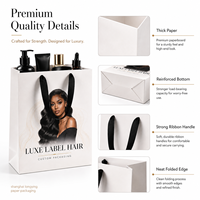 Sac en papier de luxe personnalisé pour extensions de cheveux, emballage boutique, sac fourre-tout en papier cadeau avec poignées en ruban