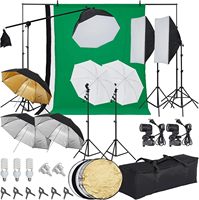 Ensemble de 200x300cm 1 Fond Vert pour Photographie et Vidéo, Lumières, Parapluie Réflecteur en Acier Inoxydable, Studio Photo Professionnel