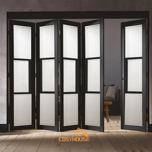 <span class=keywords><strong>Porte</strong></span> intérieure <span class=keywords><strong>coulissante</strong></span> française à 4 panneaux blanche avec grilles en verre, design moderne de séparateur de pièce pour appartement, salon et maison - Product Image 4