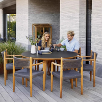 Ensemble de salle à manger d'extérieur en rotin et bois massif, 1 table, 6 chaises, petite table d'appoint, mobilier de loisirs pour villa, jardin, hôtel, balcon, extérieur