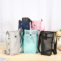 Accessoires de camping personnalisés, housse de bouteille d'eau de sport et de gym, sangle de cou réglable, pochette en maille pour tasse avec poche pour téléphone portable