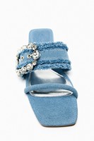 Nouvelles chaussures d'été élégantes pour femmes Sandales plates en denim décorées avec boucle Pantoufles de plage