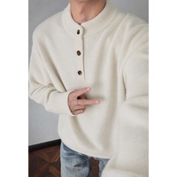 Pull à col rond pour homme, lourd et chaud, avec boutons sur le devant, texture douce, idéal pour le streetwear polyvalent et les tenues superposées