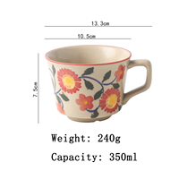 Tasse en céramique à glaçure craquelée exquise, designs personnalisés OEM, tasse en argile vintage peinte à la main avec motifs floraux, tasses à latte parfaites pour le thé de l'après-midi