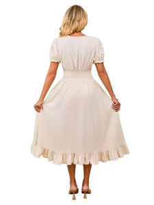 Nueva llegada mujeres Vintage <span class=keywords><strong>Renacimiento</strong></span> francés cuello cuadrado manga corta vestido Medieval Cosplay vestido - Product Image 4