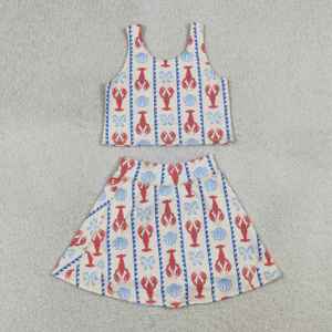 Conjunto de Falda Pantalón a Rayas con Lazo Rosa para Niñas Pequeñas, Camiseta sin Mangas con Falda de Tenis, Atuendo Casual Coqueto de Verano para Niñas - Product Image 4