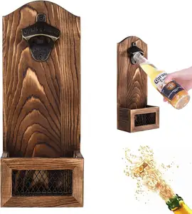 Kerst/Verjaardagscadeau Houten Nieuwigheid Muur Gemonteerde Fles Opener Cap Catcher