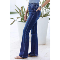 Nouveau pantalon évasé décontracté taille haute respirant et uni pour femme, coupe skinny, délavé clair, multi-boutons, collection automne