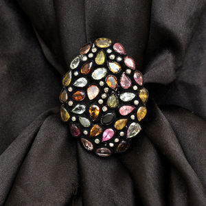 Elegante Anillo de Plata de Ley 925 Chapado en Oro para Mujer, con Incrustaciones de Turmalina Multifacética, Estilo Bonito para Uso Diario - Product Image 3