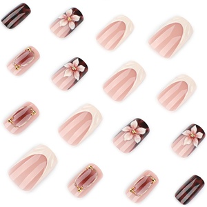 24 <span class=keywords><strong>faux</strong></span> ongles carrés courts de style français à motifs floraux 3D, imprimé léopard, feuille d'or, pré-dessinés, origine : <span class=keywords><strong>faux</strong></span> ongles - Product Image 3