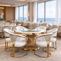 Table de banquet ronde de luxe pour mariage, plateau en verre miroir, acier inoxydable doré, pour hôtel, fête, location