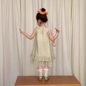 Vestito Estivo <span class=keywords><strong>per</strong></span> Bambine in Chiffon a Doppio Filato Lavorato <span class=keywords><strong>all</strong></span>'<span class=keywords><strong>Uncinetto</strong></span>, Stile Coreano Dolce Principessa, Novità 2026 - Product Image 3