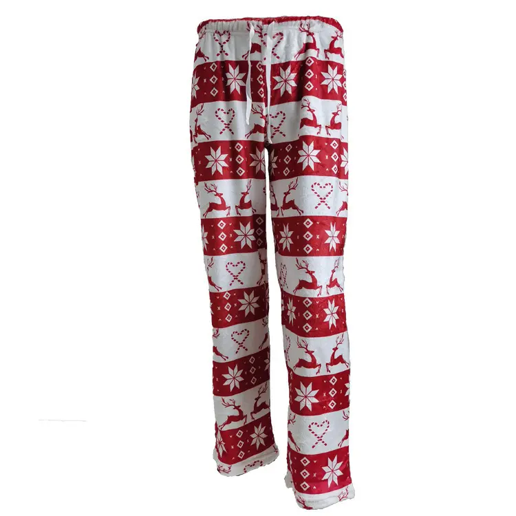 Sonbahar kış Pj artı boyutu peluş salonu polar uzun tavalar kadınlar için Unisex pazen pantolon noel pantolon