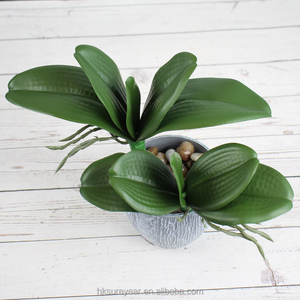 Simulation artificielle de feuilles d'orchidée papillon, grandes feuilles d'orchidée en branche, arrangement floral en plastique avec herbe, plante verte - Product Image 5