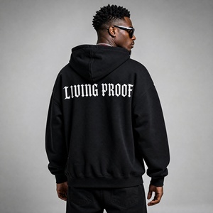 Sweat à capuche zippé oversize en molleton épais noir 500 g/m² en coton avec impression puff, style streetwear, personnalisable, pour fabricants - Product Image 2