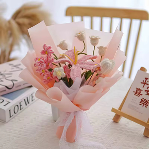 Cadeaux chauds tendance de la Saint-Valentin <span class=keywords><strong>Bouquet</strong></span> de marguerites de tournesol tricoté grande fleur avec tige et feuilles <span class=keywords><strong>Bouquet</strong></span> de fleurs au Crochet - Product Image 2