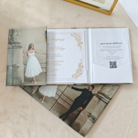 Ensemble d'invitations de mariage personnalisées à couverture rigide, avec pochette de type porte, illustration, doublure, enveloppe, carte d'invitation en feuille d'or, luxe, mariage