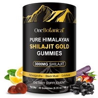 OneBtanicl Gommes de Shilajit Pur de l'Himalaya Sans Gélatine, avec Acide Fulvique, Résine de Shilajit 3000mg, Gommes d'Or de Shilajit
