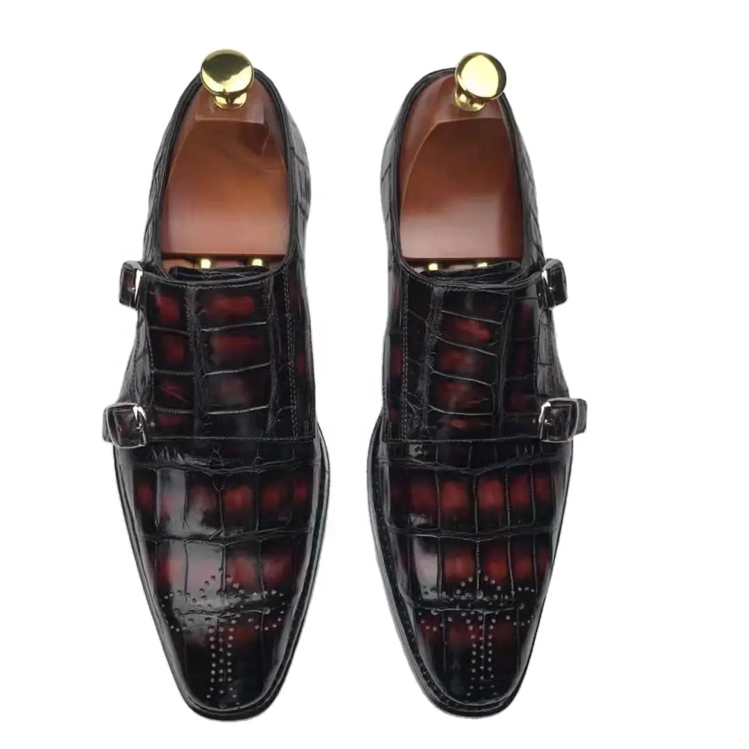 핫 잘 팔리는 수 제 악어 가죽 men's dress shoes custom wine red 버클 office business 착용 shoes men