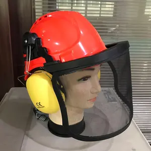 FS3008 Economic Forest Lumberjack Logging Safety Helmet With Earmuffs Ear Defenders And Mesh Viosr For Loggers CE Approved