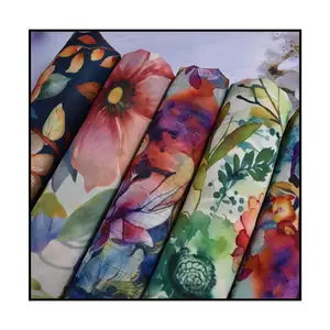NO MOQ Custom printing 100 Wholesale Customer digital Printed Silk Stretch Satin Fabric Custom Silk Fabric for Dresses
