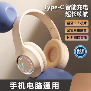 Auriculares inalámbricos supraaurales con carga tipo C y soporte para tarjeta TF para reproducción de música desde el teléfono móvil. - Product Image 4