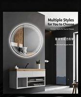 Miroir de salle de bain rond simple et créatif, intelligent, anti-buée, avec éclairage LED, à fixer au mur pour la maison, la salle de bain et les toilettes
