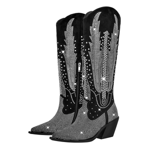 <strong>Sparkly</strong> Black Cowboy <strong>Boots</strong> for Women Rhinestone Embellished Knee High Western <strong>Boots</strong> - Product Image 4