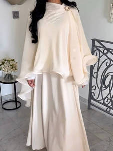 Ensemble Abaya Musulmane <span class=keywords><strong>Deux</strong></span> Pièces Plissé Élégant Style Cape Mexizo pour Femme – Luxe en Polyester Automne Dubaï - Product Image 1