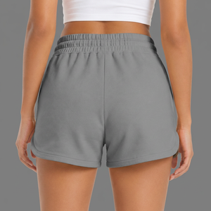 Shorts en tricot gris uni à taille haute pour femmes, décontractés, avec taille élastique, respirants, en coton de haute qualité - Product Image 4