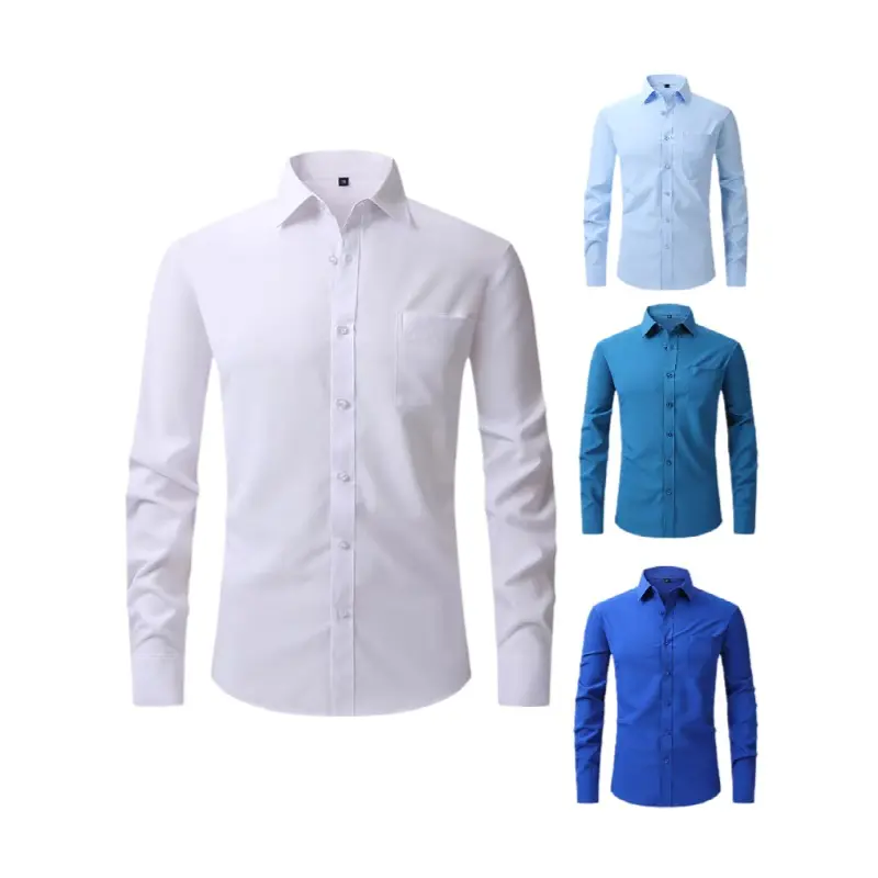 Customization Polyester / Cotton Dress Shirts Solid Color custom Formal Shirts For Men