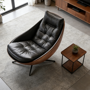 Şık Dolgulu Deri Döner Kanepe Sandalye Ahşap Desenli Çerçeve Dinlenme Terliği Koltuk Cafe Restoran Mobilyası - Product Image 1