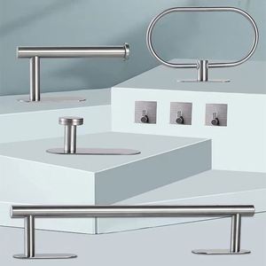 Ensemble d'accessoires de salle de bain en argent, 6 pièces, à fixer au mur, comprenant un porte-papier toilette, un anneau porte-serviette, une barre porte-serviette et un crochet mural - Product Image 6