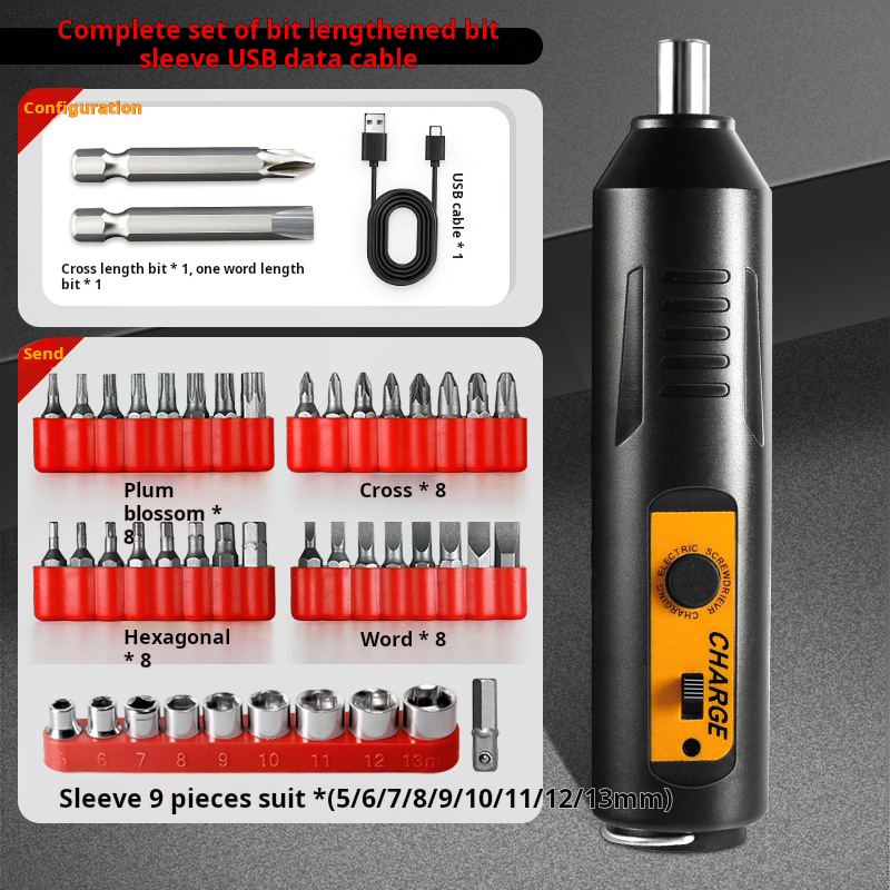 Cacciavite elettrico 2 punte lunghe + 33 punte corte + 10 prese