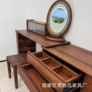 Black Walnut Solid Wood Dressing <b>Table</b> <b>Set</b> With Storage Modern Minimalist Bedroom Furniture - Product Image 2