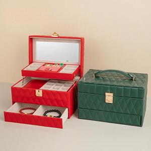 Vintage PU Leather Jewelry Storage Case with Drawer <b>Large</b> Capacity Wedding <b>Gift</b> <b>Box</b> for Pendant Ring Necklace Earrings - Product Image 1