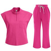 Ensemble de tenue médicale pour femme, col montant, haut sans manches à demi-zip, pantalon évasé, 2 pièces, uniforme d'infirmière, tenue de travail pour hôpital et clinique, logo personnalisé