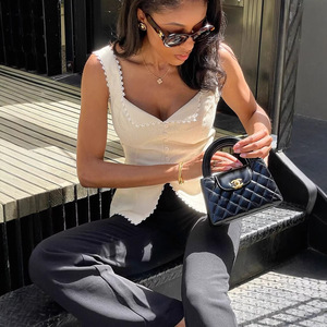 All'ingrosso Top Senza Maniche in Lino e Cotone, Sexy, con Scollo a V e Chiusura <span class=keywords><strong>Monopetto</strong></span>, Stile Y2K, Casual da <span class=keywords><strong>Donna</strong></span> per la Spiaggia Estiva - Product Image 3